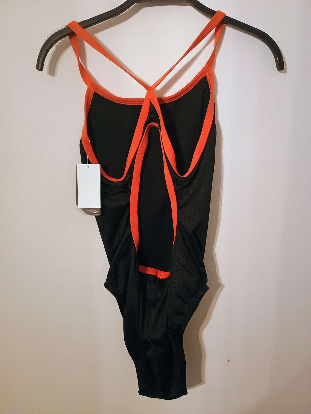 TYR Black One Piece Diamondfit Swimsuit with Red Orange Trim Size 38 /14 New - Picture 2 of 5